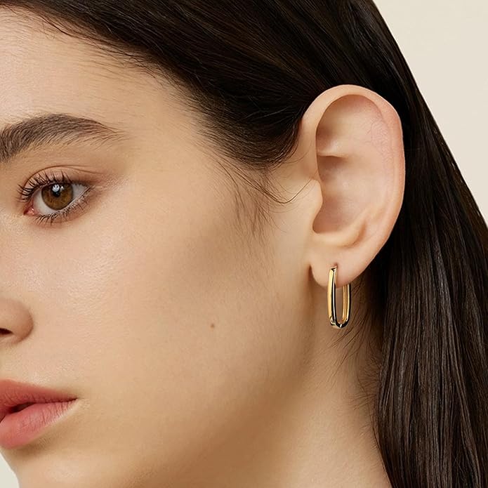 925 Sterling Silver Rectangle Hoop Earrings for Women Silver Geometric Hypoallergenic Oval Hoop Earrings 14K Gold Square Huggie Hoops Earrings for Jewelry Gifts