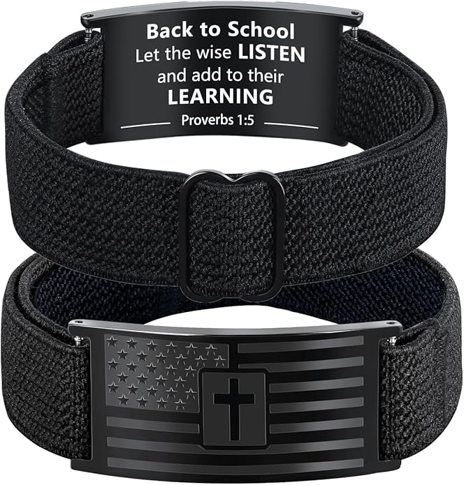 LDOWWGL Valentines Day Gifts - Mens Bracelet - American Flag Christian Cross Bracelet for Boys - Adjustable Black Elastic Stretch Strap with Bible Verse - Gift for Son Grandson