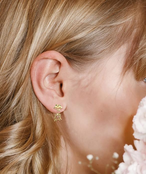 INFUSEU Sterling Silver Cute Stud Earrings Cat Frog Mushroom Bunny, Small Gifts for Women Teen Girls Animal Lovers