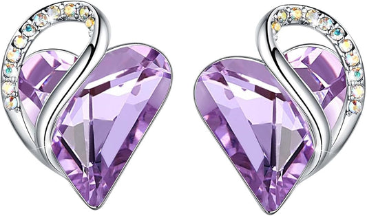 Earrings for Women, Mothers Day Gift for Mom, Heart Birthstone Crystal Stud Earring, Silver Plated Birthday Jewelry