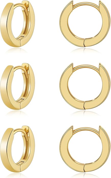 Gacimy 3 Pairs Small Gold Huggie Hoop Earrings Set, 14K Gold Plated Hypoallergenic Huggies for Women, Multiple Piercings