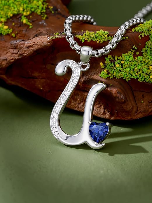 Christmas Gifts for Women Alphabet A to Z Initial Birthstone Pendant Necklaces for Women - 18k White Gold Plated Personalized Name Jewelry Valentine Mothers Day Birthday Gifts for Women Her Girlfriend