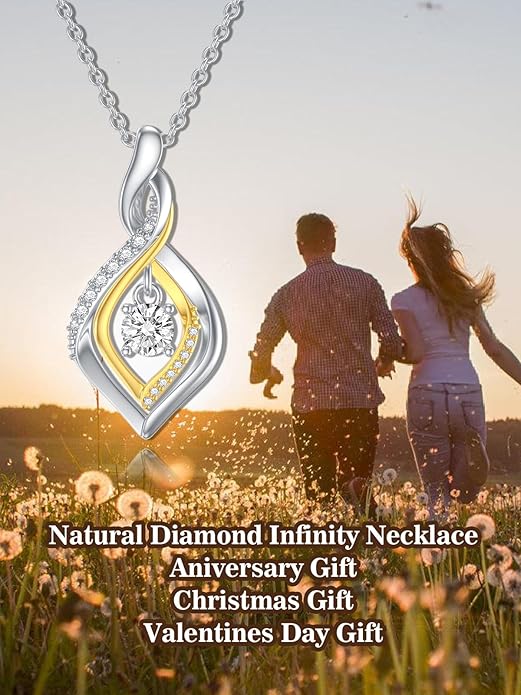 ZBA Natural Diamond Infinity Necklace for Women, 14K White Gold Plated Sterling Silver Diamond Eternal inifnity Pendant Necklaces Jewelry, Birthday Christmas Gifts for Mom Her Wife(Color F-G/Clarity I1-I2)
