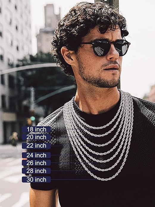 Bandmax Solid 1.5mm/2mm/3mm/6mm Rope Chains for Men Women 14K Gold Plated/Black Plated Stainless Steel Twist Chain 16-30 Inches, with Gift Box