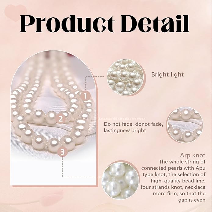 Long White Pearl Necklace 150cm/59 Adjustable Multi-Strand Faux Pearls for Women, Bridal Wedding Vintage Gatsby Jewelry for Party & Elegant Events