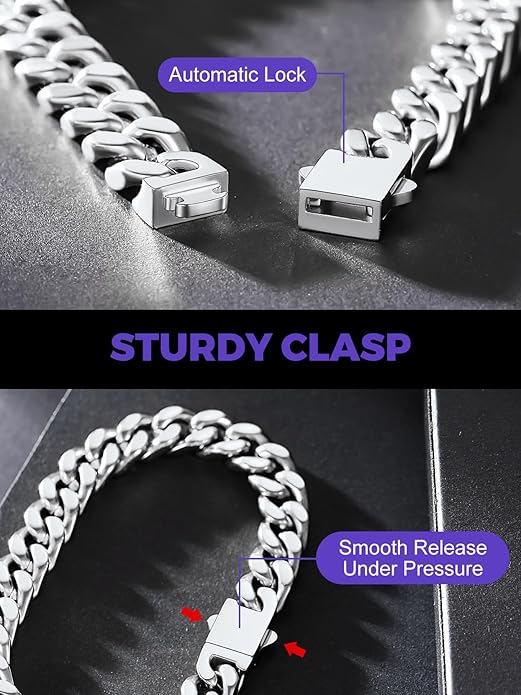 Richsteel 5/7/9/12mm Wide Miami Cuban Link Chain Bracelet for Men Women,Stainless Steel/Gold/Black Plated,7.4/8.2/9 Inch Length,Hip Hop Urban Street-wear Jewelry(Gift Wrapped)
