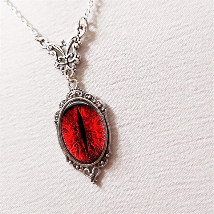 Gothic Vampire Necklace Vintage Stardust Crystal Cameo Pendant Necklace Punk Style Vampire Pendant Oval Necklace Satanic Demon Red Pendant Necklace Jewelry