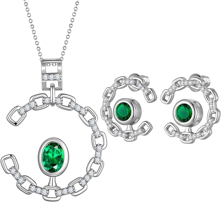 Ydou Elegant C-Shaped Crystal Necklaces/Stud Earrings Set with Birthstone Jewelry Set Silver Plated Fashion Jewelry for Women CS0003