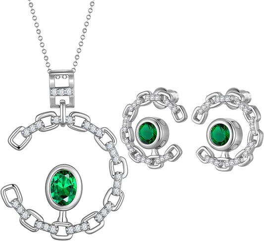 Ydou Elegant C-Shaped Crystal Necklaces/Stud Earrings Set with Birthstone Jewelry Set Silver Plated Fashion Jewelry for Women CS0003