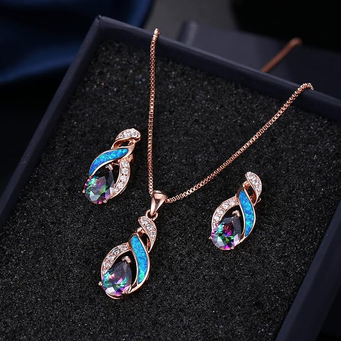 Hermosa Jewelry Sets Australian Created Opal Necklace Earrings Mother's Day Gifts Jewelry for Mom