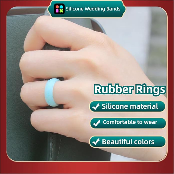 hexiaoxiao Silicone Ring Women Rubber Wedding Bands for her 5.7mm Wide,2mm Thick