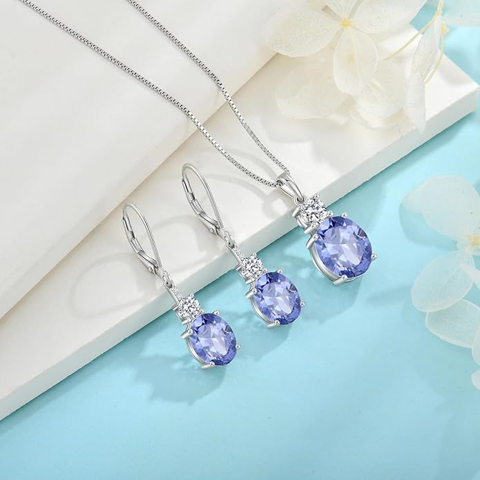 Birthstone Necklace for Women 925 Sterling Silver Oval Cut Cubic Zirconia Pendant Jewelry Gifts for Her