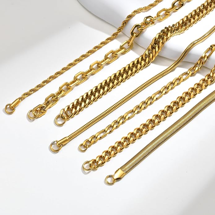 VNOX 5/7 Pcs Chain Bracelet for Men Women - Sturdy Stainless Steel Curb Width Cuban Link Chain Bracelet Set for Men Women,6.5/7/7.4/8.2/9 Inches