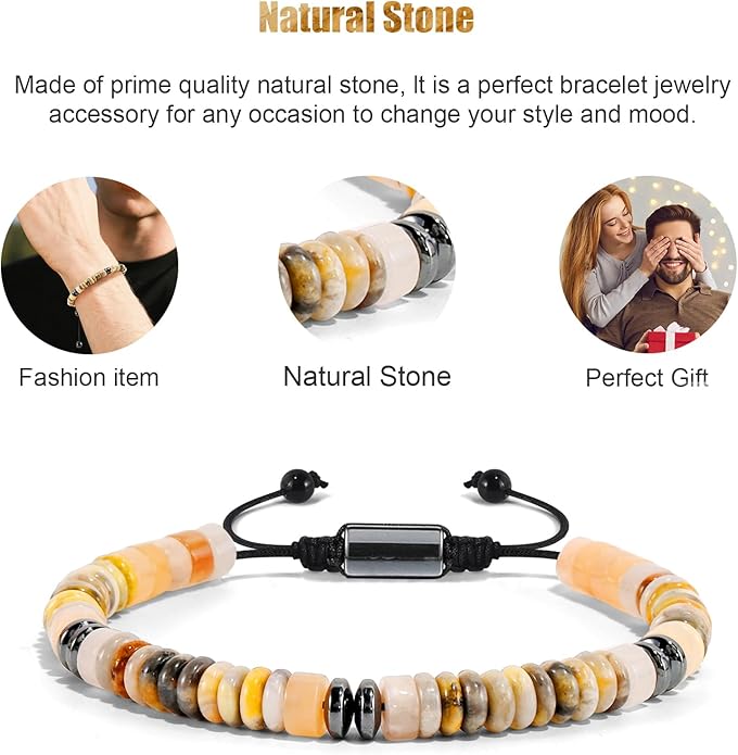 VIBILIA Healing Crystal Bracelets Beaded Bracelets for Men Women Natural Stone Adjustable Bracelets Unique Gifts for Father Son Grandfather Brother Friend
