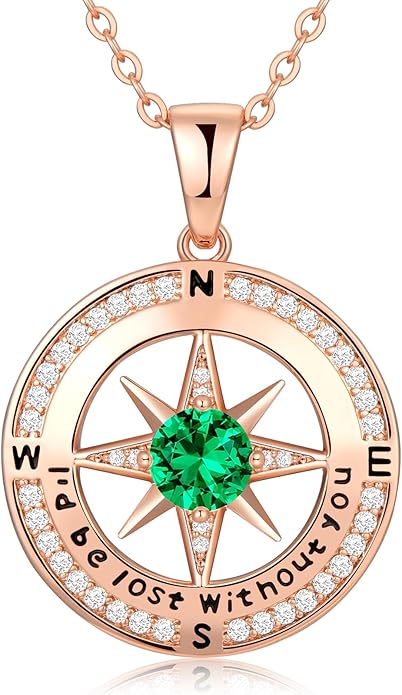 Zifeel Compass Necklace Gifts for Women wife - S925 Sterling Silver Birthstone Necklaces for Women - Anniversary Birthday Gifts for Her Wife Girlfriend - Valentines Mom Mothers Day Christmas Gifts Jewelry for Women
