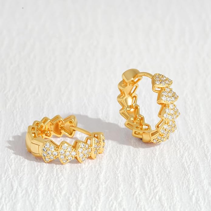 Gold Huggie Hoop Earrings 14K Gold Plated Dainty Chunky Thick Hoop Diamond Cubic Zriconia Inlay Sleeper Tiny Delicate Boho Beach Simple Hypoallergenic Jewelry Gift for Her