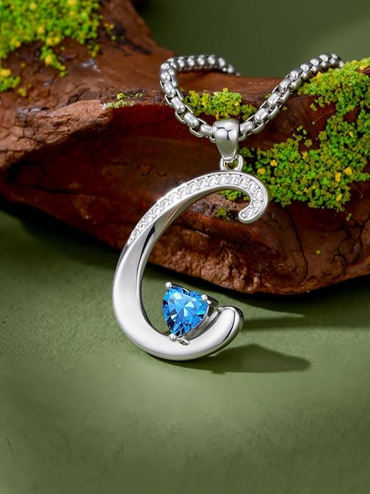 Christmas Gifts for Women Alphabet A to Z Initial Birthstone Pendant Necklaces for Women - 18k White Gold Plated Personalized Name Jewelry Valentine Mothers Day Birthday Gifts for Women Her Girlfriend