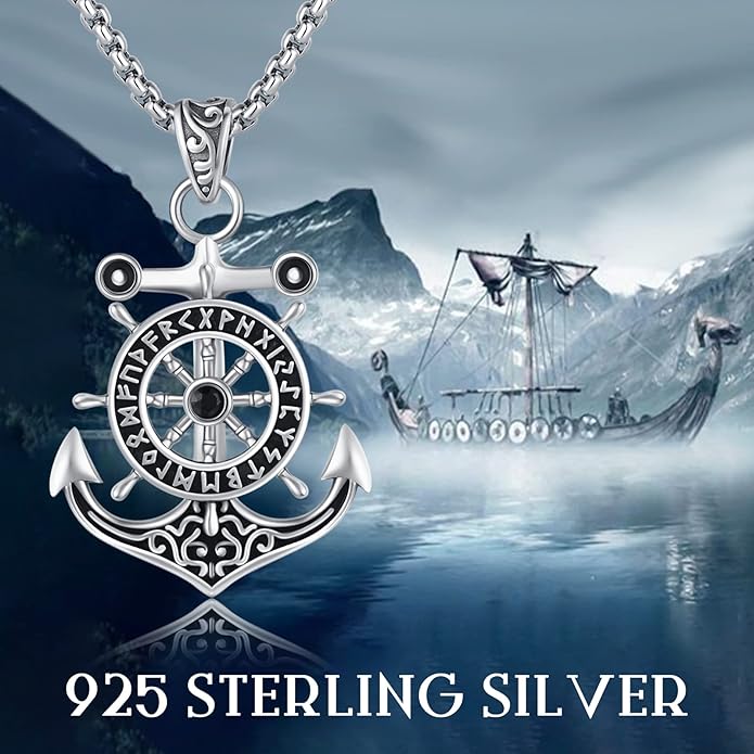 Aututer Anchor Necklace Sterling Silver Compass Pendant Viking Necklace Celtic Knot Irish Jewelry Gifts