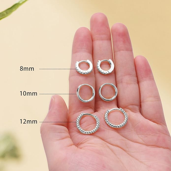micuco 3 Pairs Small Hoop Earrings Set for Women, 14K Gold Plated Huggie Hoop Earrings for Men, Tiny Cartilage Hypoallergenic Earring Set