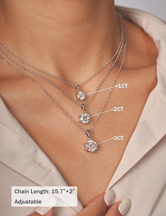 IMOLOVE Moissanite Solitaire Pendant Necklaces for Women Sterling Silver with 18K White Gold Plated 1-3 Carat D Color VVS1 Clarity Mossanite Jewelry for Women
