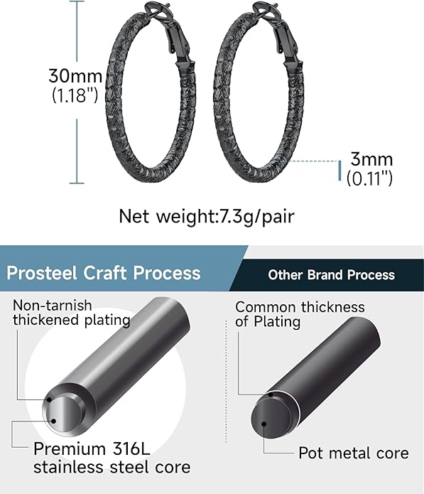 PROSTEEL 30/40/60/80/100mm Chunky Hoop Earrings For Women Gold Plated/Black Stainless Steel Hoops Earrings Statement Jewelry