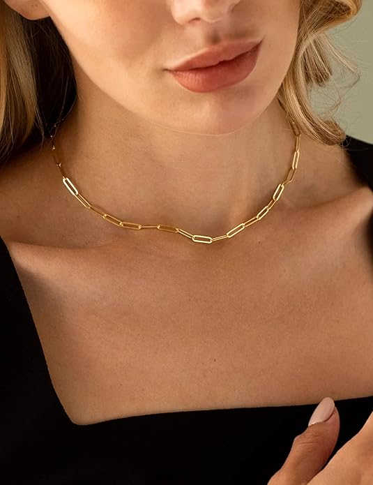 AILPIWE Layered Gold Necklaces for Women, 18K Gold Plated Dainty Paperclip Box Cuban Satellite Chain Necklace Set, Simple Gold Necklace Stack for Women