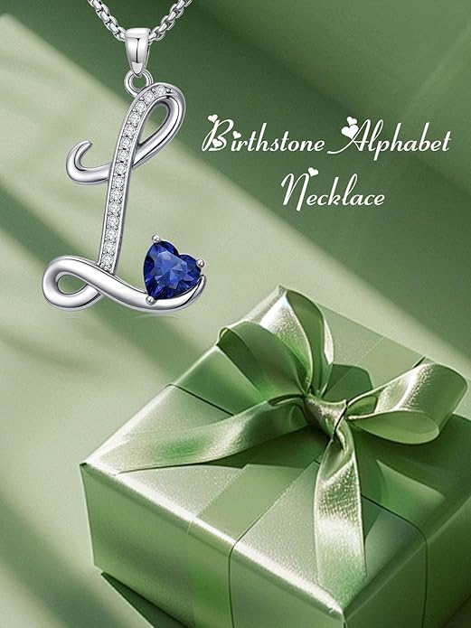 Christmas Gifts for Women Alphabet A to Z Initial Birthstone Pendant Necklaces for Women - 18k White Gold Plated Personalized Name Jewelry Valentine Mothers Day Birthday Gifts for Women Her Girlfriend