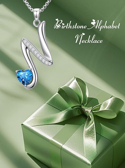 Christmas Gifts for Women Alphabet A to Z Initial Birthstone Pendant Necklaces for Women - 18k White Gold Plated Personalized Name Jewelry Valentine Mothers Day Birthday Gifts for Women Her Girlfriend