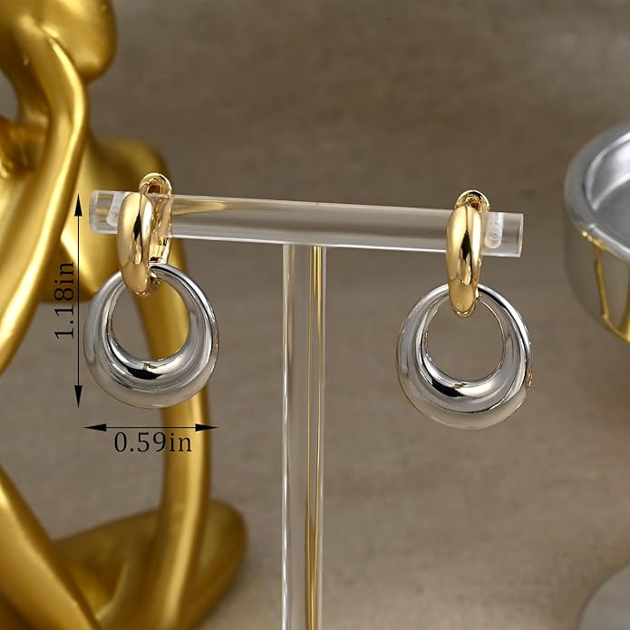 14K Gold Plated and Silver Hoop Earrings for Women Two Tone Mixed Metal Huggie Hoop Earrings for Daily