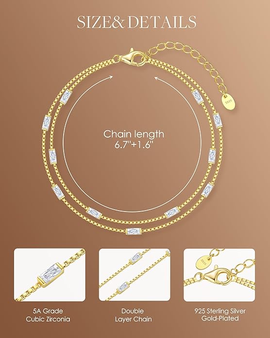 LOUISA SECRET Birthstone Bracelets for Women, 925 Sterling Silver Dainty Simple Women Charm Link Bracelet, Birthday Anniversary Jewelry Gifts for Women Wife Mom Her