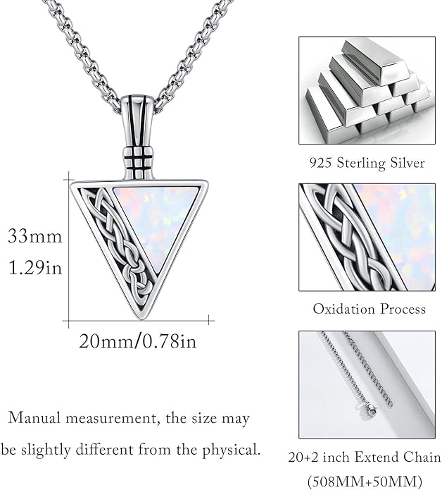 REDSUN Viking Pendant Necklace 925 Sterling Silver Celtic Pendant Abalone/Opal/Onyx/Lapis Lazuli/Turquoise Necklace Viking Amulet Jewelry Gifts for Men Women, with Stainless Steel Chain