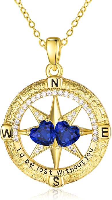 Zeuslia Double Birthstone Necklace Gifts for Wife - 925 Sterling Silver Sunflower/Rose/Crown Cross/Compass/Heart Pendant I Love You Necklace, Anniversary Birthday Gifts for Wife Girlfriend Mom Her