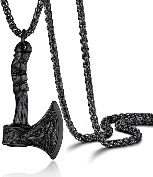 PROSTEEL Norse Viking Jewelry for Men Women, Vintage Thor Hammer/Thor Axe/Raven/Odin Necklace, 316L Stainless Steel Pendant Chain, Come with Box