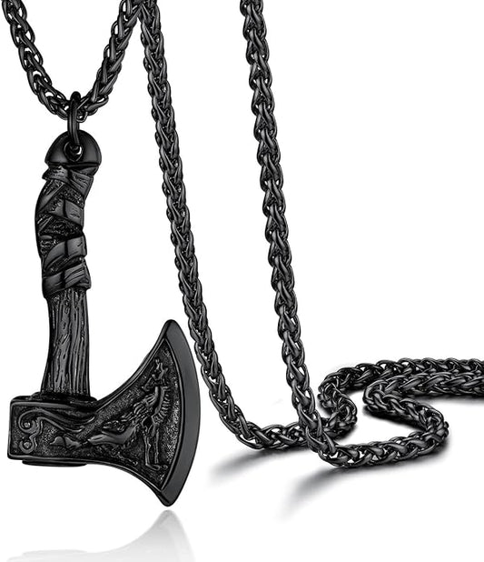 PROSTEEL Norse Viking Jewelry for Men Women, Vintage Thor Hammer/Thor Axe/Raven/Odin Necklace, 316L Stainless Steel Pendant Chain, Come with Box