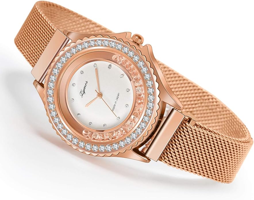 Watches Sets for Women, Rose Gold Watch Set Necklace Earring Bracelet 4 Pieces Jewelry Set for Mom Wife Girlfriend