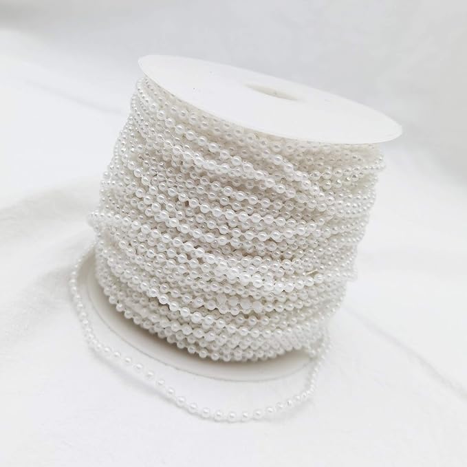 INSPIRELLE 3MM Ivory Faux Pearl Beads 50M Garland Pearl Bead Roll Strand for Wedding Party Decoration