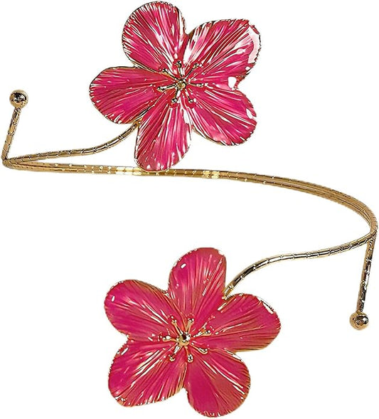 Gold Flower Arm Cuff | Adjustable Cherry Blossom Arm Bracelet Upper Arm | Boho Jewelry for Women, Daily/Party Gift