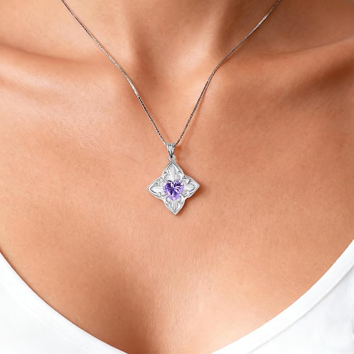 Delicate Four-Leaf Clover Charm Necklace with January Birthstone - S925 Silver, Gift Idea