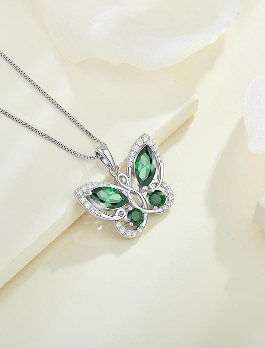 STARCHENIE Butterfly Pendant Necklace for Women 925 Sterling Silver Birthstone Butterfly Jewelry Gifts