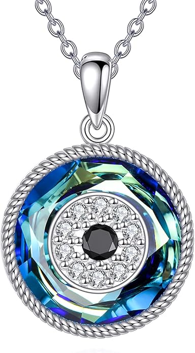 YFN Evil Eye Pendant Necklace for Women 925 Sterling Silver Greek Protection Jewelry with Blue Sapphire and Black Cz Amulet Gift