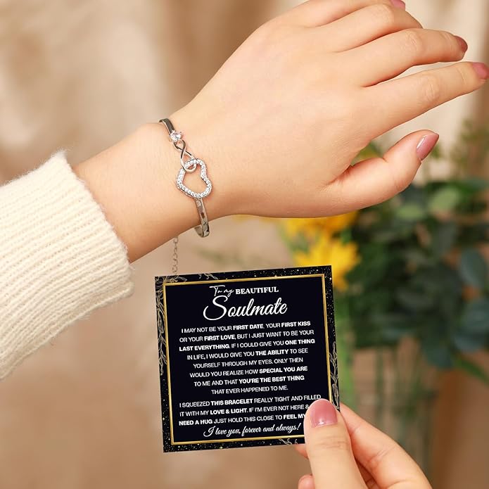 To My Soulmate Bracelet For Women With Heartfelt Message Card & Elegant Box, Bracelet For Girls, Soulmate Birthday, Wedding, Christmas Jewelry Gift From Boyfriend, Husband