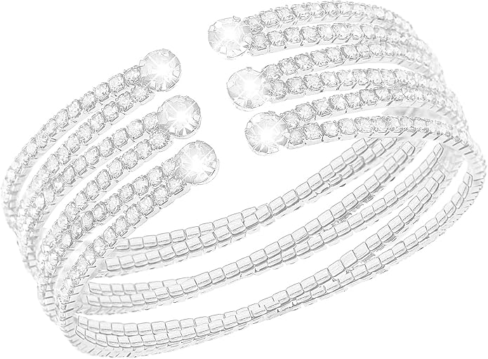 Suyi Rhinestone Bracelet for Women Silver Multilayer Cuff Bracelet Craystal Braidal Bracelets