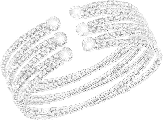 Suyi Rhinestone Bracelet for Women Silver Multilayer Cuff Bracelet Craystal Braidal Bracelets