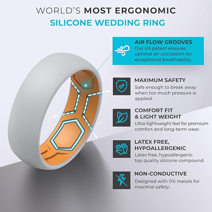 ThunderFit Silicone Rings for Him and Her, Rubber Wedding Engagement Bands Unisex, 1.8mm Thick in 4mm & 8mm Widths