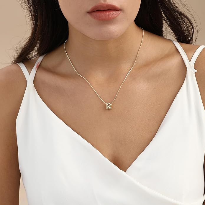 Bubble Gold Letter Necklace for Women, 14k Gold Plated Balloon Initial Necklace, Dainty Gold Necklace for Women, Personalized Bubble Pendant Name Necklace, Fashion Accessories Trendy Jewelry