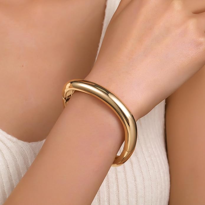 jokcde Chunky Gold/Silver Gold Cuff Bangle Bracelets for Women Trendy Hinged Cuff Open Wide Chunky Gold Bracelet Minimalist Bangle Jewelry Gift