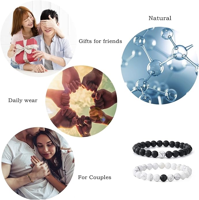 MengPa Mens Beaded Bracelets Couples Matching Bracelet Set Lava Rock Beads for Women Stone Jewelry