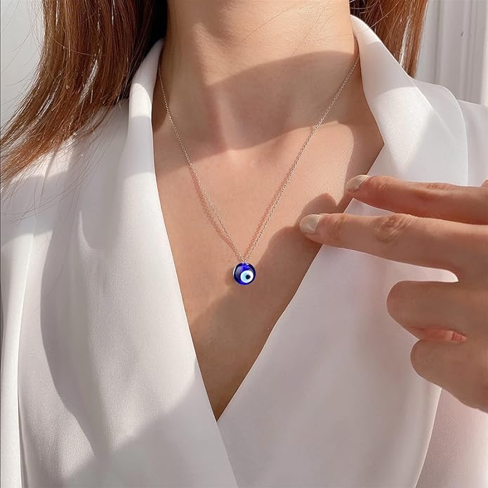 VIBILIA Evil Eye Necklace Sun Pendant Turkish Blue Eye Protection Lucky Necklaces Jewelry Gifts for Men Women (Sun) - Silver