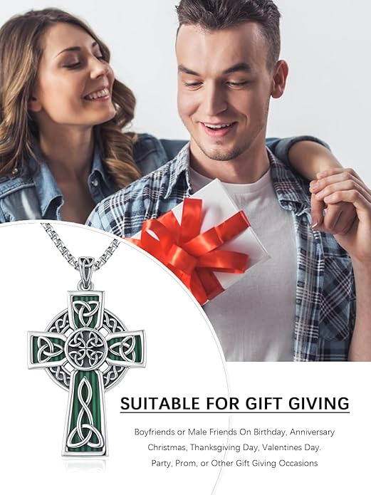Midir&Etain Celtic Cross Necklace 925 Sterling Silver Cross Pendant Necklace Celtic Viking Irish Jewelry Religious Protective Gift for Men Women