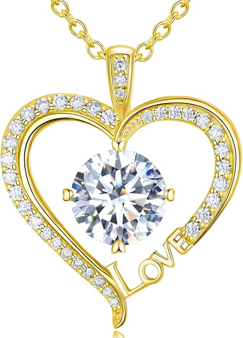 Moissanite Heart Necklaces for Women, Gifts for Wife, 1-3 Carat Moissanite 925 Sterling Silver Love Jewelry, Birthday Wedding Anniversary Christmas Engagements Gifts for Wife Women Her Girlfriend Mom